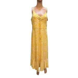 Michael Kors Yellow Floral Lace-UpMaxi Spaghetti Strap Boho Summer Sundress Sz-L